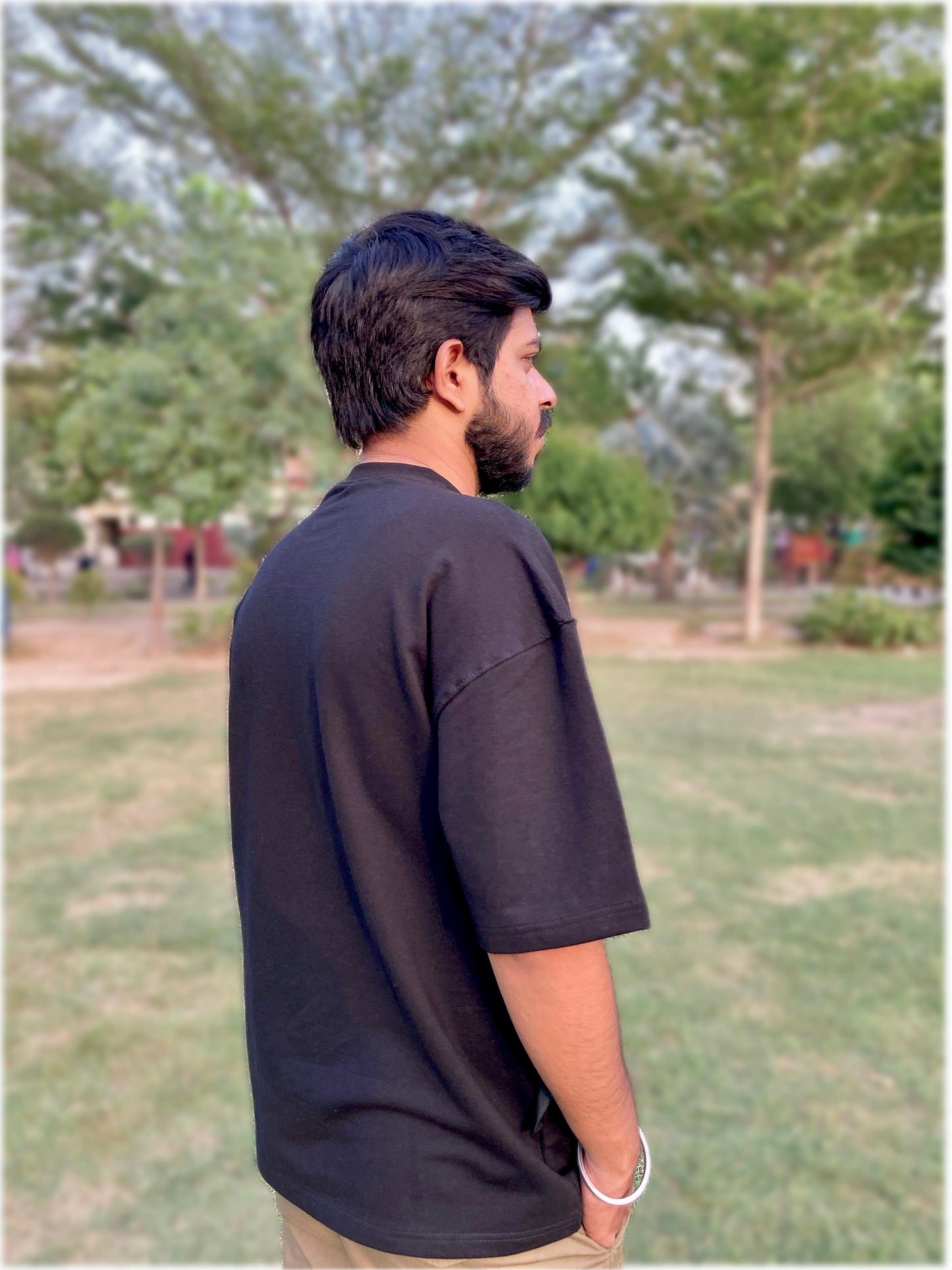 Black Oversized Down-shoulder Tee