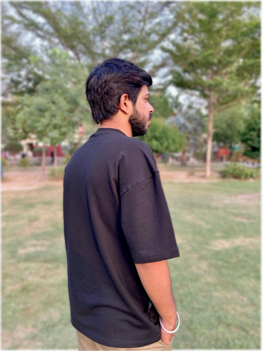 Black Oversized Down-shoulder Tee