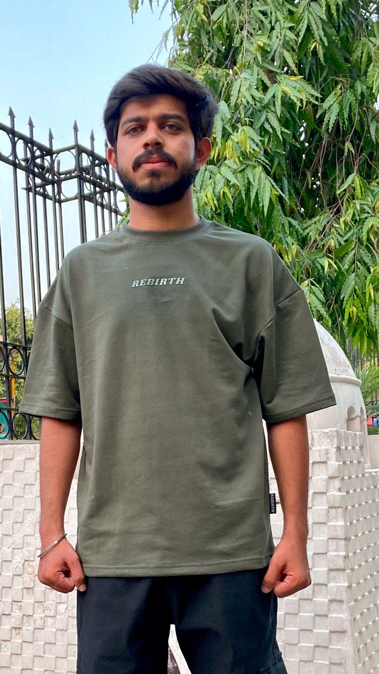 Olive Green Oversized Down-shoulder Tee