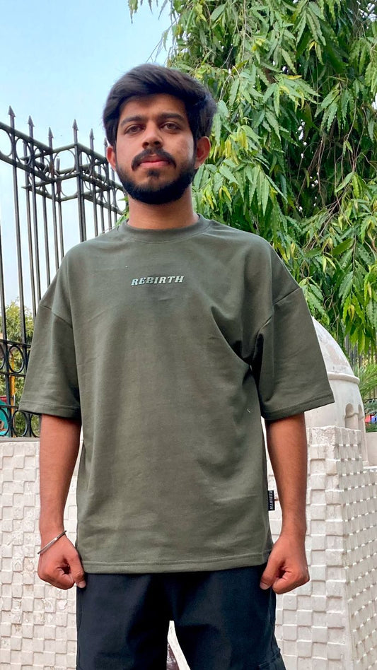 Olive Green Oversized Down-shoulder Tee