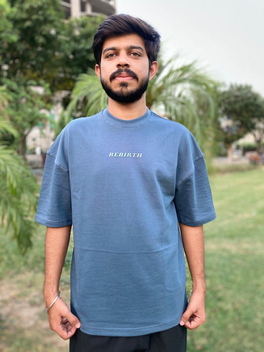 Slate Blue Oversized Down-shoulder Tee